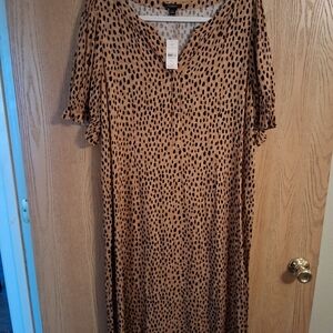 Ann Taylor Spotted Tan and Black Maxi Dress New No Belt